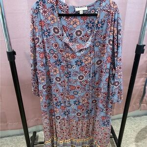 Woman Within Floral Long Sleeve Dress - Blue and Pink